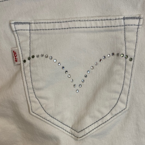 Levi's Jeans Night Blues Bootcut Flare Subtle Rhinestone Pockets Cream Size 12 - Picture 4 of 13